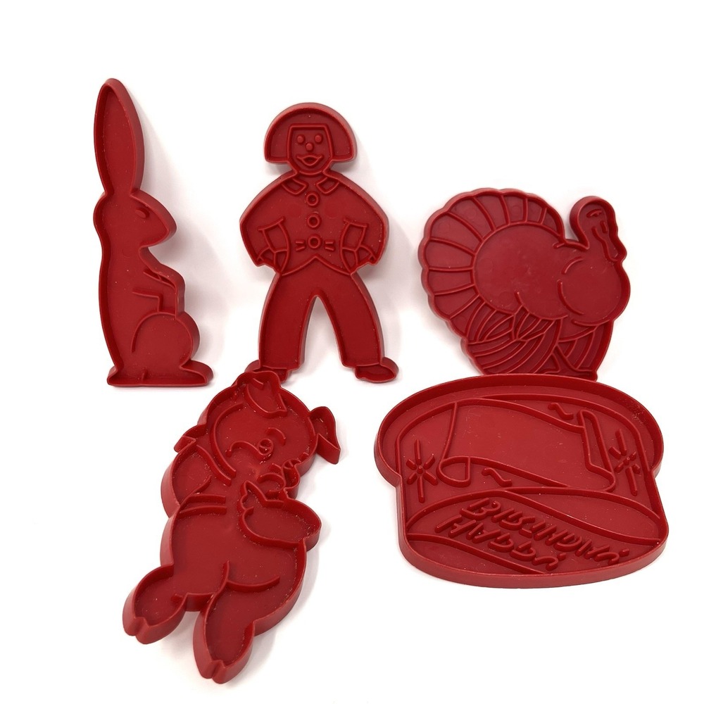 Vintage Tupperware Cookie Cutters Set of 5 Red Holiday Shapes Easter Birthday